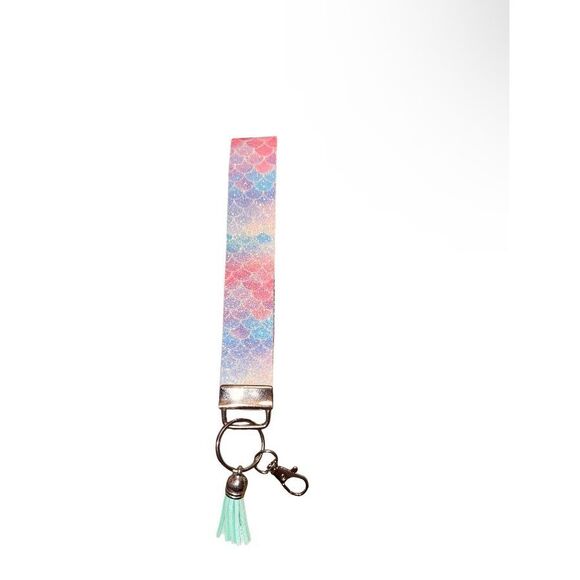 ☀️3/$12☀️ Glitter Mermaid Printed Keychain Holder with Tassel - Picture 1 of 4